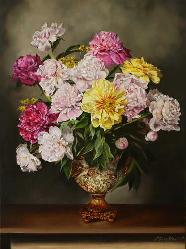 Peonies in a vase van Nataliia Shaikina, Schilderij te koop op Singulart