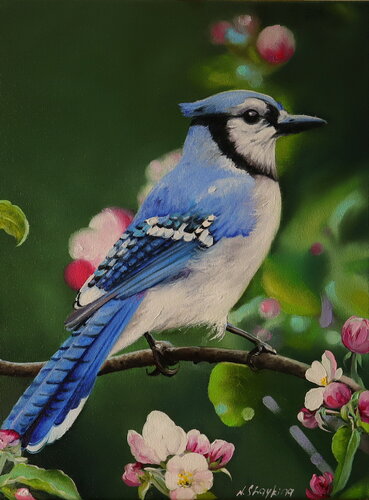 Blue Bird and Flowers by Nataliia Shaikina, Painting for Sale on Singulart
