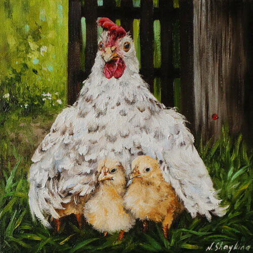 Mother Hen and Baby Chicks von Nataliia Shaikina, Malerei kaufen auf Singulart