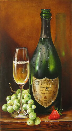 White sparkling wine Champagne, Contemporary Still Life von Nataliia Shaikina, Malerei kaufen auf Singulart