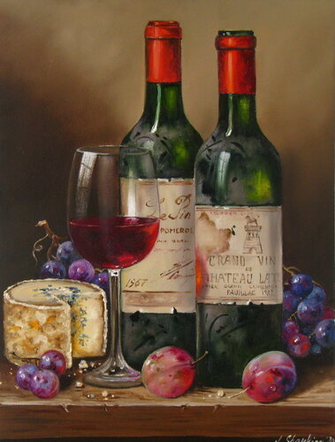 Vintage Wine Bottle di Nataliia Shaikina, Pittura in vendita su Singulart