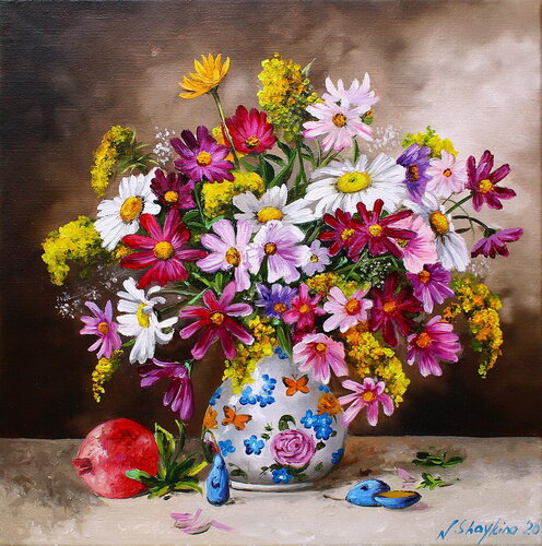 Cosmos in a vase von Nataliia Shaikina, Malerei kaufen auf Singulart