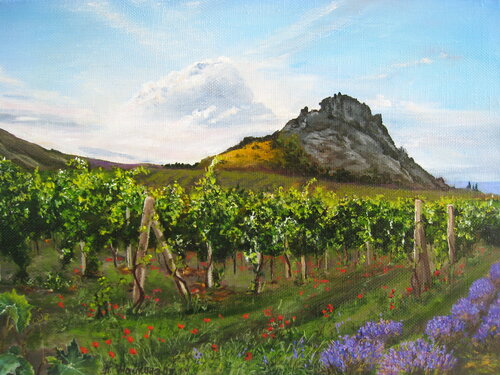 Serene Vineyards and Lavender Fields by Nataliia Shaikina, Painting for Sale on Singulart