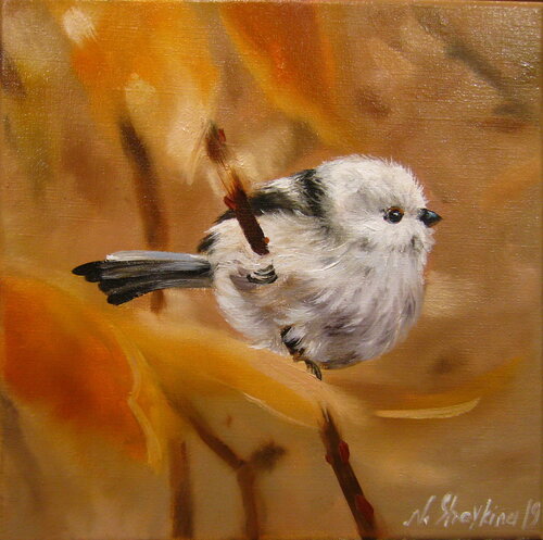 BIRD OIL PAINTING Original Art, Long-Tailed Tit von Nataliia Shaikina, Malerei kaufen auf Singulart