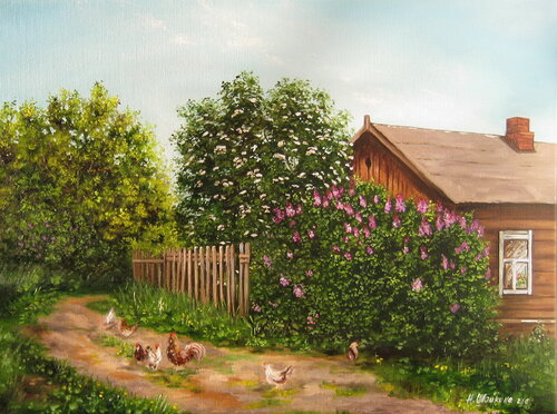 Charming Roosters & Hens Painting, Nostalgic Farmhouse Art, Original Oil on Canvas, Country Life Decor van Nataliia Shaikina, Schilderij te koop op Singulart