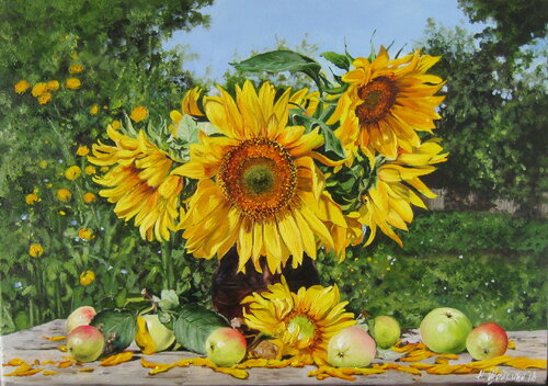 Bouquet of sunflowers di Nataliia Shaikina, Pittura in vendita su Singulart