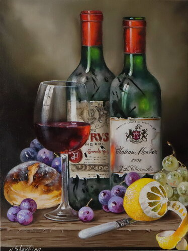 Vintage Wine Bottle von Nataliia Shaikina, Malerei kaufen auf Singulart