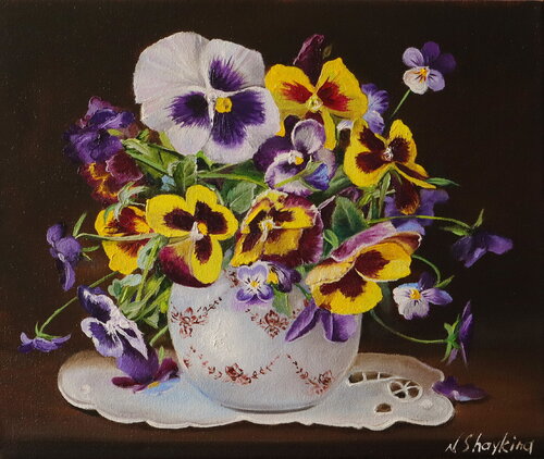Pansies in a Vase von Nataliia Shaikina, Malerei kaufen auf Singulart