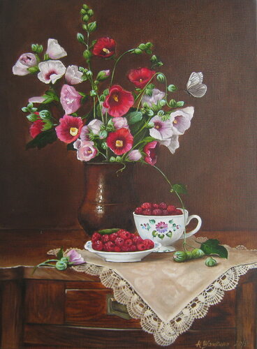 Hollyhocks by Nataliia Shaikina, Painting for Sale on Singulart