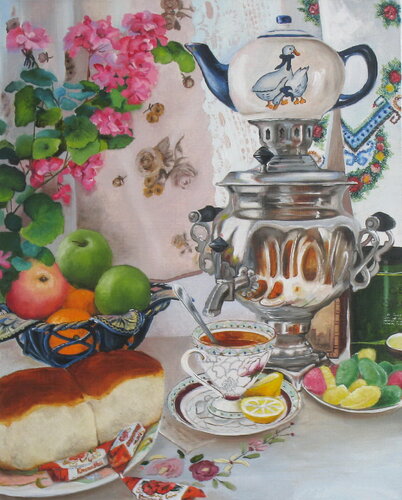 Drinking Tea van Nataliia Shaikina, Schilderij te koop op Singulart