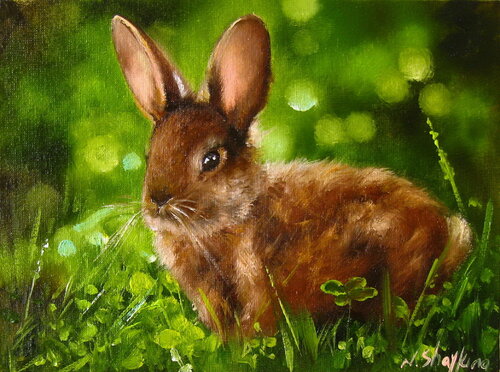 Bunny in Grass Land Painting, Hare Art Original, Rabbit Painting, Animal Artwork, Nature by Nataliia Shaikina, Painting for Sale on Singulart