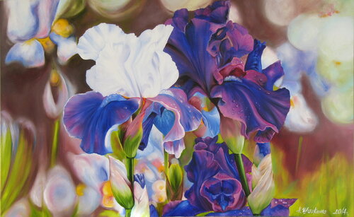 White and Purple Irises von Nataliia Shaikina, Malerei kaufen auf Singulart