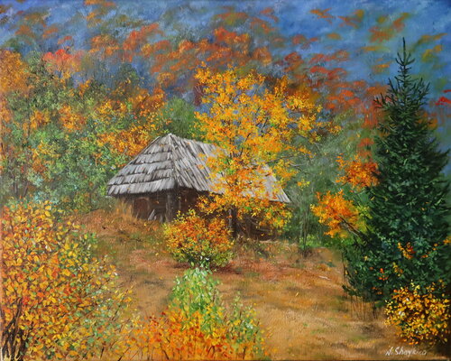 Autumn Landscape Painting Oil Original, Carpathian Mountains Wall Art, Fall Trees von Nataliia Shaikina, Malerei kaufen auf Singulart