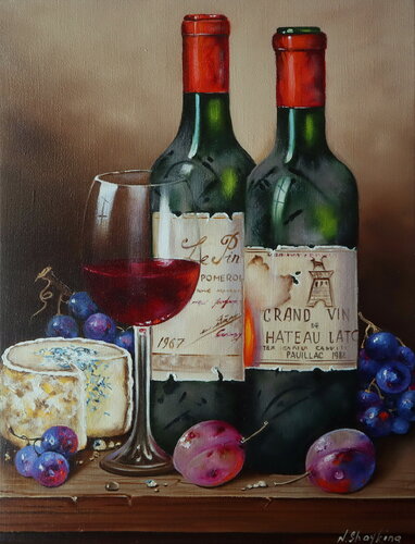 Bottle of Wine Painting Original di Nataliia Shaikina, Pittura in vendita su Singulart