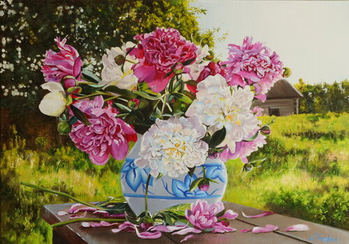 Peonies in Summer Light di Nataliia Shaikina, Pittura in vendita su Singulart