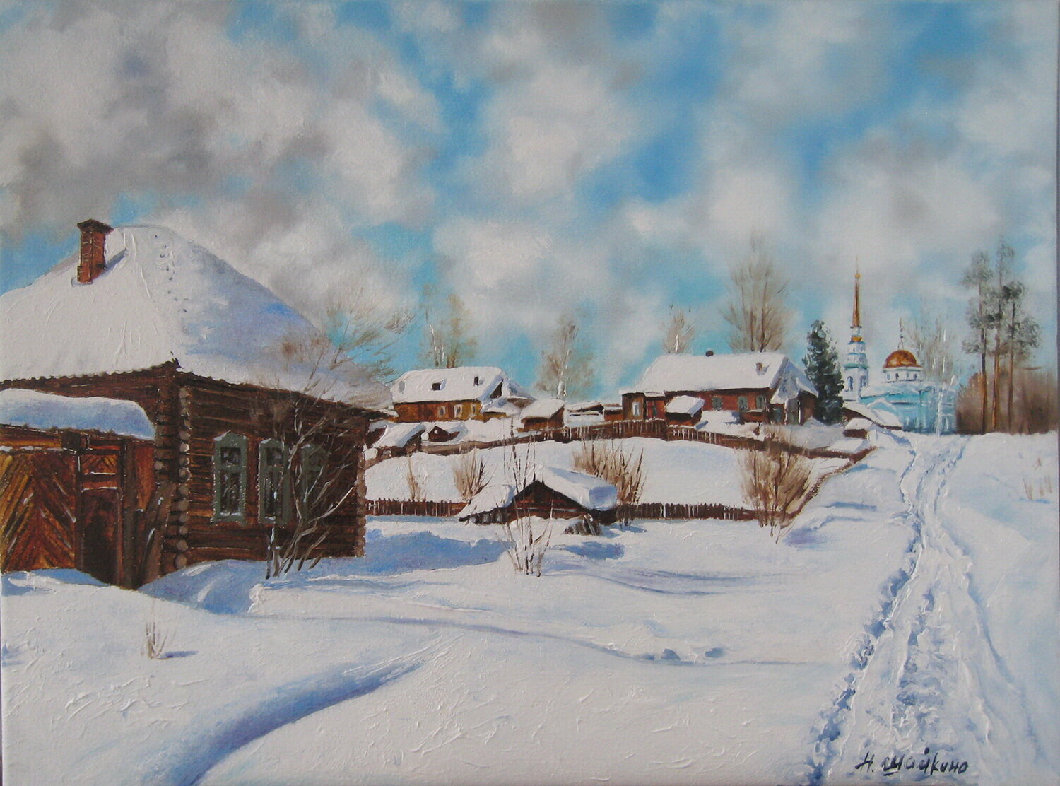 Snowscape Oil Painting Nataliia Shaikina Originalgemälde zu verkaufen