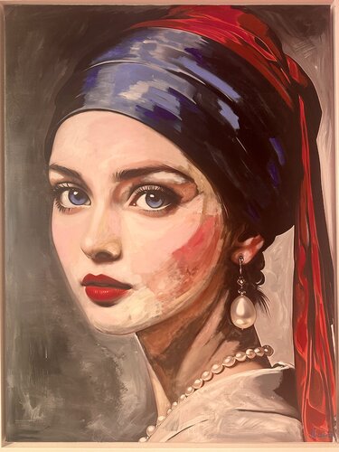 Das Mädchen mit der modernen Perle van Nicoleta Albei-Wigger, Schilderij te koop op Singulart