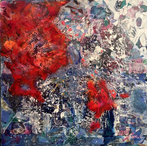 Abstrakte Farbenexplosion  Affentheater di Nicoleta Albei-Wigger, Pittura in vendita su Singulart