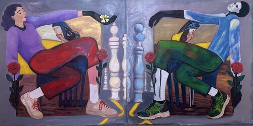 Nahe und Distanz, Yin und Yang, Liebe und Balance di Nicoleta Albei-Wigger, Pittura in vendita su Singulart