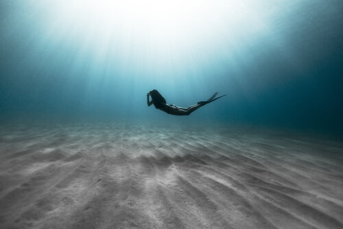 Freediving over sand di Enric Gener, Fotografia in vendita su Singulart