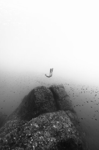 Freedive over giant rocks di Enric Gener, Fotografia in vendita su Singulart