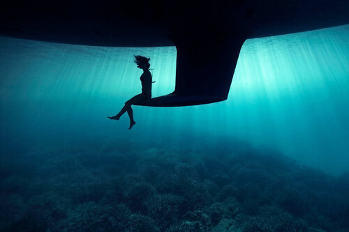 Freedive on the vessel keel di Enric Gener, Fotografia in vendita su Singulart