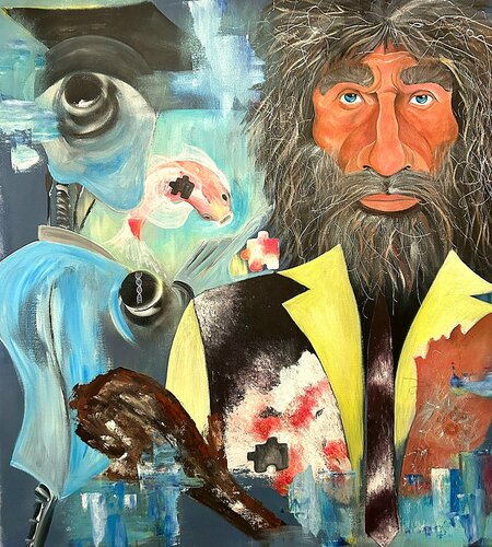 Der moderne Neandertaler van Constantina Seracin, Schilderij te koop op Singulart