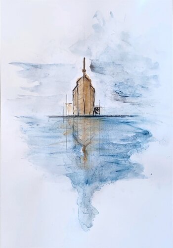 La piccola città e il mare N1 par Simona Rossi, Peinture en vente sur Singulart