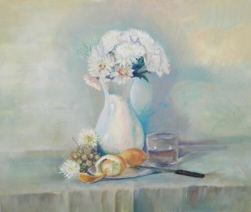 Still life with a vase of flowers von Jose Antonio Higuero, Malerei kaufen auf Singulart
