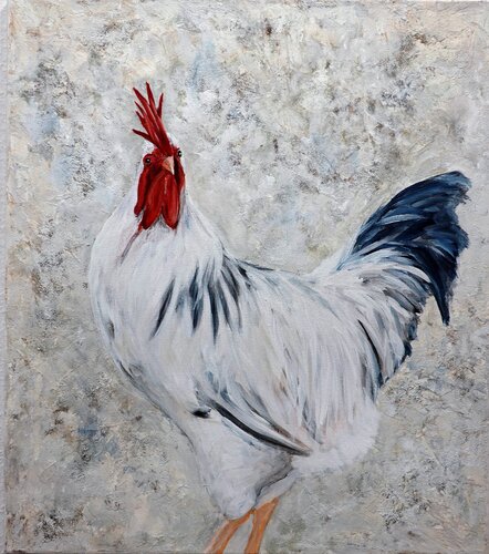 Ronni the rooster de Christa Riemann, Pintura a la venta en Singulart