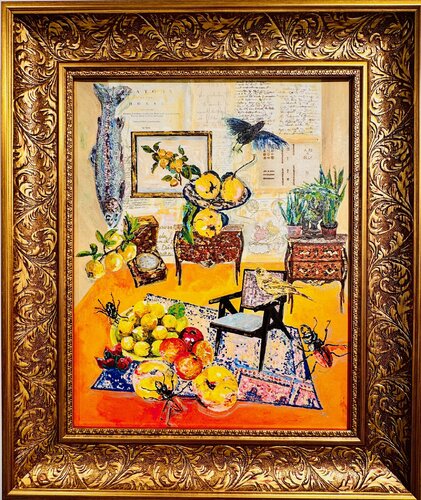 Goldener Salon mit Stillleben Nature morte von Stephanie Bing, Malerei kaufen auf Singulart