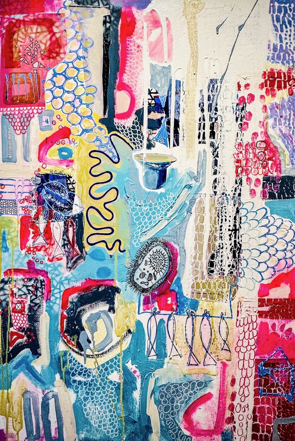 Aurora. Where Colors Seep, Fish Float and Mitochondria Give Birth to Universes Stephanie Bing Originalgemälde zu verkaufen
