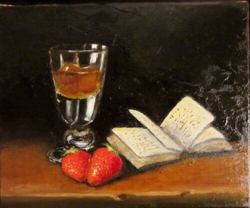 Nature morte aux deux fraises de Marie Josiane BLACHON, Pintura a la venta en Singulart