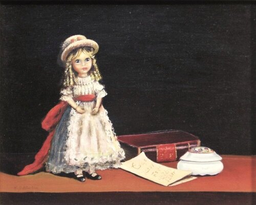 Nature morte à la poupée debout van Marie Josiane BLACHON, Schilderij te koop op Singulart
