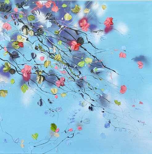 "Romantic Moment" light blue textured floral artwork Anastassia Skopp