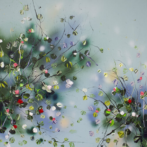 "A Quiet Morning" light blue textured floral artwork von Anastassia Skopp, Malerei kaufen auf Singulart