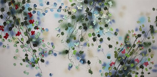 "Sky Blooms II" extra large floral blue artwork Anastassia Skopp