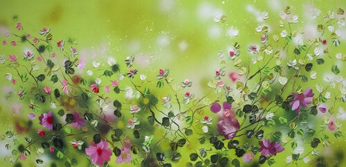 "Green FLOWers" extra large floral painting van Anastassia Skopp, Schilderij te koop op Singulart