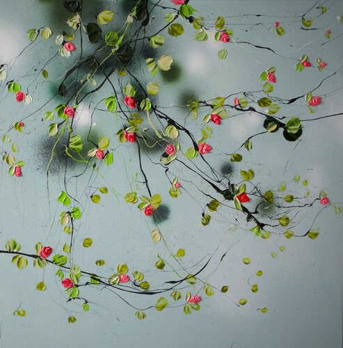 "Spring" square textured romantic art with roses Anastassia Skopp