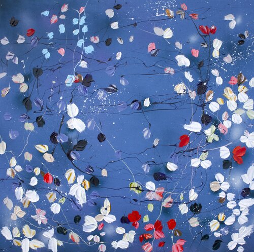 "Floral September" cobalt blue floral textured painting Anastassia Skopp