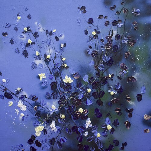 "Sapphire Rhapsody" floral blue square large painting van Anastassia Skopp, Schilderij te koop op Singulart