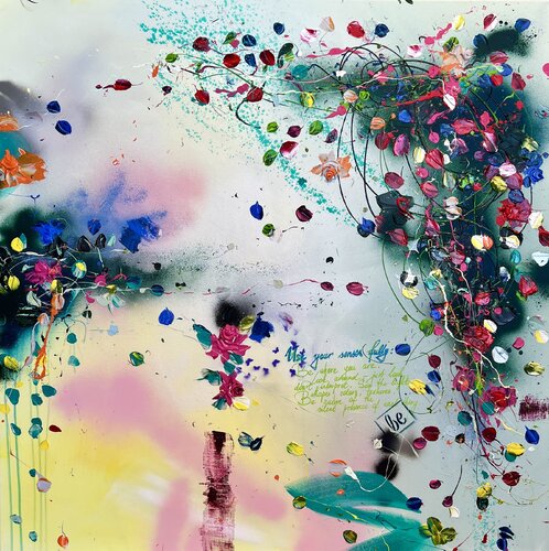 ""Breeze Of Senses"" floral colorful square large painting Anastassia Skopp