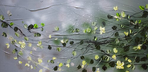 "Yellow Roses After Rain" textured painting de Anastassia Skopp, Pintura a la venta en Singulart