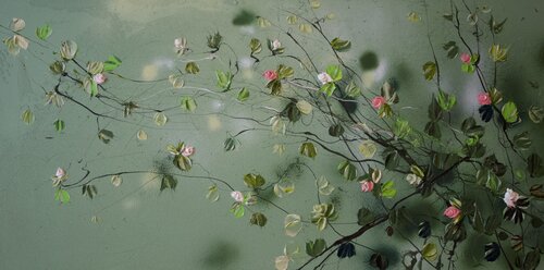 "Favorite Moment" textured green floral art van Anastassia Skopp, Schilderij te koop op Singulart