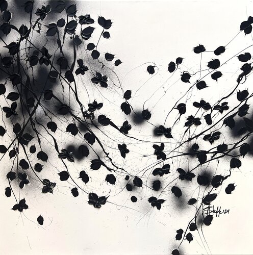 "Monochrome Elegance" white black floral painting Anastassia Skopp