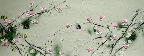 "Sweet Vibes I" textured green floral art Anastassia Skopp