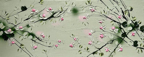 "Sweet Vibes I" textured green floral art Anastassia Skopp