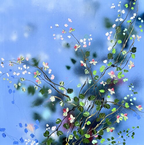 "Beautiful Nothing" light blue floral textured painting by Anastassia Skopp, Painting for Sale on Singulart