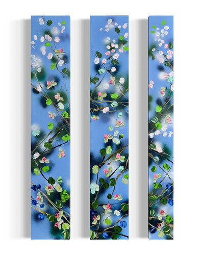 "Movement" light blue floral textured painting van Anastassia Skopp, Schilderij te koop op Singulart