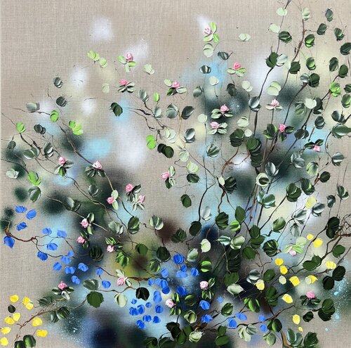 "Love at First Sight I" square floral painting van Anastassia Skopp, Schilderij te koop op Singulart